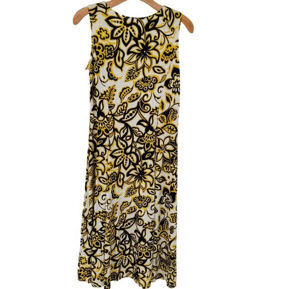 Julian Taylor Floral Sleeveless pattern Dress Yellow Black Womens Size 10  knit - Picture 10 of 12